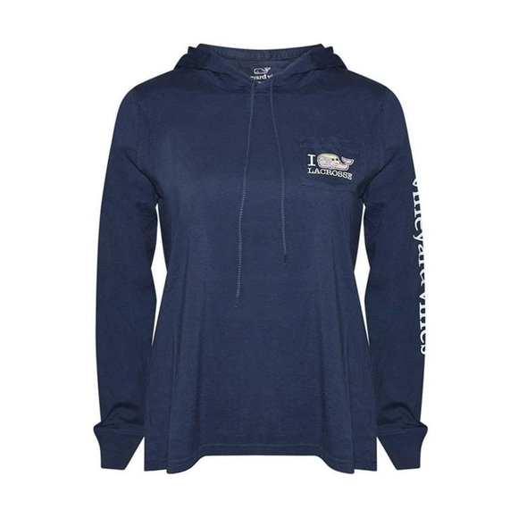 Vineyard Vines Women's Whale Lax Long Sleeve Hoodie Tee T-shirt Lacrosse Navy XS - Picture 2 of 11